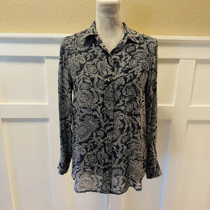 Theory Silk Blouse Sizs:S Long Sleeve Paisley Top